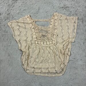 Y2K Fairy Floral Lace Crochet Top Size M Cream Festival Indie Layering Concert